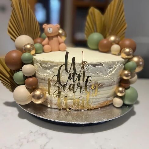 غلاف كعكة استحمام الطفل الذهبي، تصميم "We Can Bearly Wait" من الأكريليك، إعلان ترحيب بالطفل/الحمل/Mommy to Be/Baby Shower تكشف عن جنس لوازم الحفلات in Kuwait