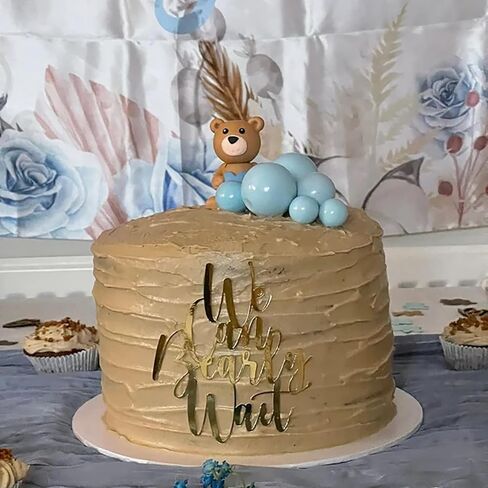 غلاف كعكة استحمام الطفل الذهبي، تصميم "We Can Bearly Wait" من الأكريليك، إعلان ترحيب بالطفل/الحمل/Mommy to Be/Baby Shower تكشف عن جنس لوازم الحفلات in Kuwait