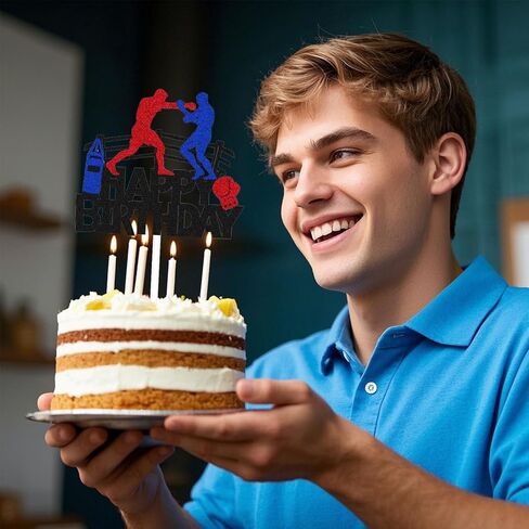 قطعة واحدة من غلاف كعكة عيد ميلاد سعيد للملاكمة، قفازات ملاكمة لتزيين الكيك، ديكور عيد ميلاد لامع أسود لحفلات الرجال أو الأطفال in Kuwait