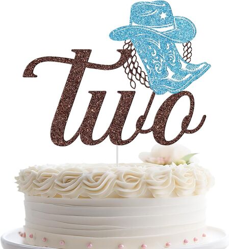 Cowgirl Two Cake Topper, 2nd Rodeo Birthday Decorations for Gir, Western Cowgirl 2nd Birthday Party Decorations Brown & Pink Glitter in Saudi Arabia