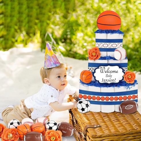 23 Pcs Sports Ball Diaper Cake Kit Decoration Basketball Football Soccer Baseball Ball Cake Decorations for Sports Balls Theme Baby Shower Boys Men Birthday Party Supplies in Saudi Arabia