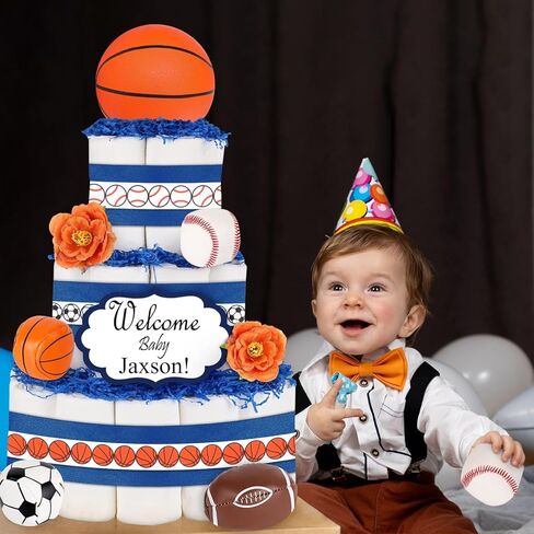 23 Pcs Sports Ball Diaper Cake Kit Decoration Basketball Football Soccer Baseball Ball Cake Decorations for Sports Balls Theme Baby Shower Boys Men Birthday Party Supplies in Saudi Arabia