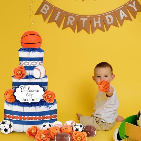 23 Pcs Sports Ball Diaper Cake Kit Decoration Basketball Football Soccer Baseball Ball Cake Decorations for Sports Balls Theme Baby Shower Boys Men Birthday Party Supplies in Saudi Arabia