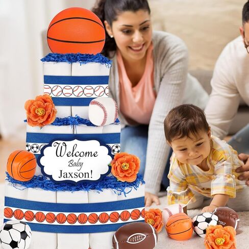 23 Pcs Sports Ball Diaper Cake Kit Decoration Basketball Football Soccer Baseball Ball Cake Decorations for Sports Balls Theme Baby Shower Boys Men Birthday Party Supplies in Saudi Arabia