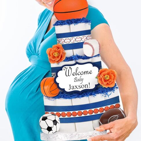 23 Pcs Sports Ball Diaper Cake Kit Decoration Basketball Football Soccer Baseball Ball Cake Decorations for Sports Balls Theme Baby Shower Boys Men Birthday Party Supplies in Saudi Arabia