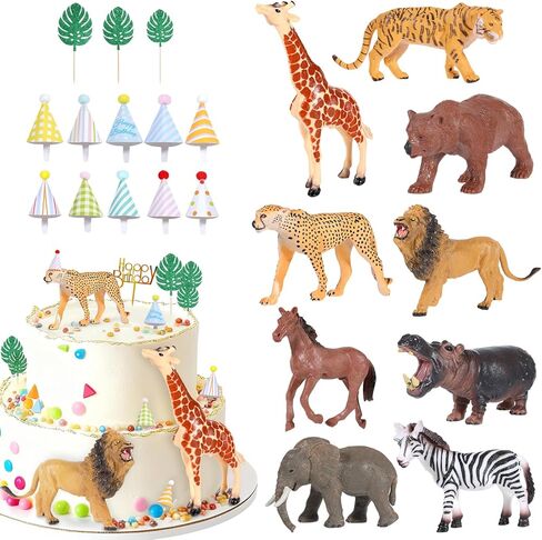 22 قطعة من أغطية الكعكة على شكل حيوانات سفاري، أغطية كعكة على شكل حيوانات الغابة مع قبعات صغيرة وأوراق مونسترا لحيوانات الغابة لتزيين حفلات أعياد الميلاد لحفلات استقبال المولود الجديد in Kuwait