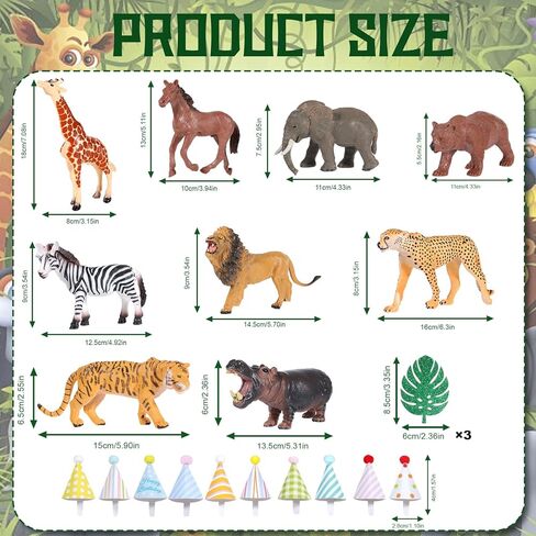 22 قطعة من أغطية الكعكة على شكل حيوانات سفاري، أغطية كعكة على شكل حيوانات الغابة مع قبعات صغيرة وأوراق مونسترا لحيوانات الغابة لتزيين حفلات أعياد الميلاد لحفلات استقبال المولود الجديد in Kuwait