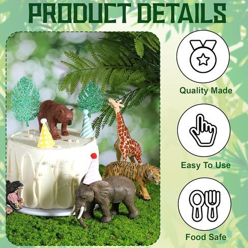 22 قطعة من أغطية الكعكة على شكل حيوانات سفاري، أغطية كعكة على شكل حيوانات الغابة مع قبعات صغيرة وأوراق مونسترا لحيوانات الغابة لتزيين حفلات أعياد الميلاد لحفلات استقبال المولود الجديد in Kuwait