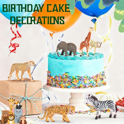 22 قطعة من أغطية الكعكة على شكل حيوانات سفاري، أغطية كعكة على شكل حيوانات الغابة مع قبعات صغيرة وأوراق مونسترا لحيوانات الغابة لتزيين حفلات أعياد الميلاد لحفلات استقبال المولود الجديد in Kuwait