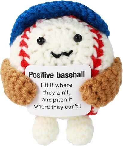 Crochet Baseball, 3.54in Handmade Positive Baseball Crochet Doll Wearing Blue Hat with Emotional Inspirational Support Softball Card Cute Encouragement Knitted Doll Motivational Gift in Saudi Arabia