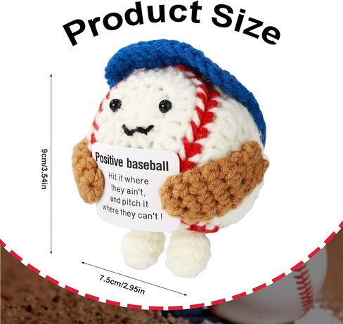 Crochet Baseball, 3.54in Handmade Positive Baseball Crochet Doll Wearing Blue Hat with Emotional Inspirational Support Softball Card Cute Encouragement Knitted Doll Motivational Gift in Saudi Arabia