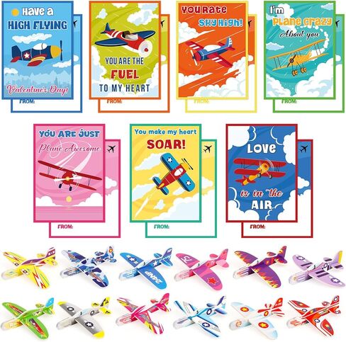 28 Pcs Valentine's Day Gift Card with Foam Airplanes Toys for Kids Boys Girls Valentines Party Favor Classroom Exchange Prizes Goodie Bags Stuffers Party Favor Valentines Party Supplies in Saudi Arabia