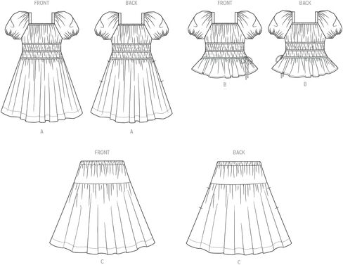 McCall's M8619A Easy-to-Make Girls' Ruched Pull-on Dress, Top and Loose-Fitting Skirt Sewing Pattern Packet, Design Code M8619, Sizes 7-8-10-12-14 in Saudi Arabia