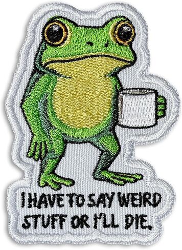 I Have to Say Weird Stuff Or I Will Die Patch 3" Funny Frog Drinking Coffee Iron On/Sew On Embroidery Patch for Caps, Backpacks, Jackets, Uniform DIY Patches Gift for Her Girls 3 Inches in Saudi Arabia