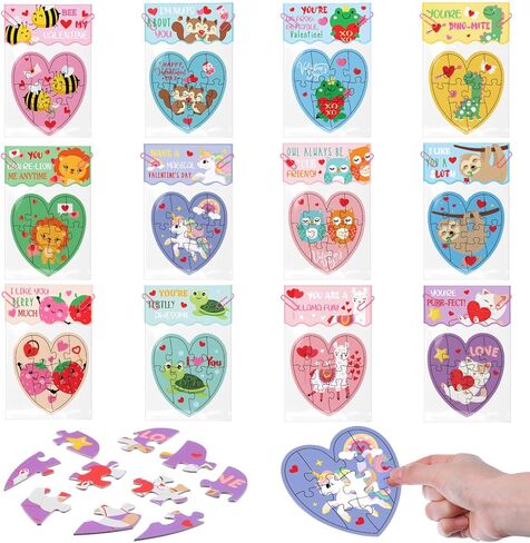 36 Sets Valentines Gifts for Kids Classroom Exchange, Animal Heart Puzzles with Cards, Clear Gift Bags & Clip, Cute Classroom Bulk Valentine Party Favors for Boys Girls School Gift Exchange in Saudi Arabia