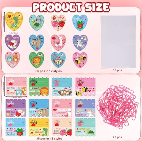 36 Sets Valentines Gifts for Kids Classroom Exchange, Animal Heart Puzzles with Cards, Clear Gift Bags & Clip, Cute Classroom Bulk Valentine Party Favors for Boys Girls School Gift Exchange in Saudi Arabia