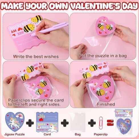 36 Sets Valentines Gifts for Kids Classroom Exchange, Animal Heart Puzzles with Cards, Clear Gift Bags & Clip, Cute Classroom Bulk Valentine Party Favors for Boys Girls School Gift Exchange in Saudi Arabia