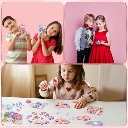 36 Sets Valentines Gifts for Kids Classroom Exchange, Animal Heart Puzzles with Cards, Clear Gift Bags & Clip, Cute Classroom Bulk Valentine Party Favors for Boys Girls School Gift Exchange in Saudi Arabia