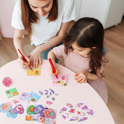 36 Sets Valentines Gifts for Kids Classroom Exchange, Animal Heart Puzzles with Cards, Clear Gift Bags & Clip, Cute Classroom Bulk Valentine Party Favors for Boys Girls School Gift Exchange in Saudi Arabia