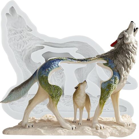 Howling Wolf Silicone Resin Mold Wolf Polymer Clay Molds for DIY Crafts Epoxy Resin Casting Air Dry Polymer Clay Plaster Jewelry Making in Kuwait