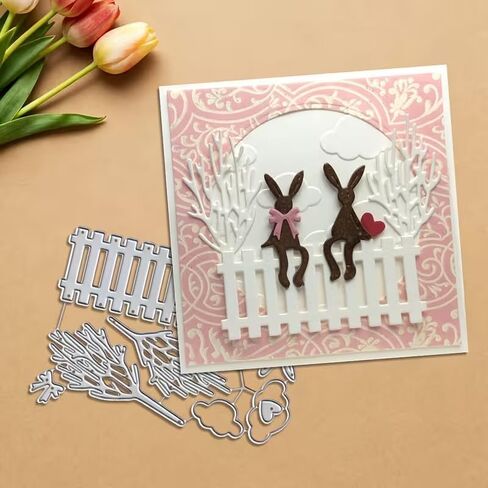 Easter Bunny Fence Frame Dies Metal Die Cuts, Easter Bunny Rabbit Cutting Dies Cut Stencils for DIY Scrapbooking Cards Photo Album Decorative Embossing Paper Dies for Scrapbooking Card Making in Saudi Arabia
