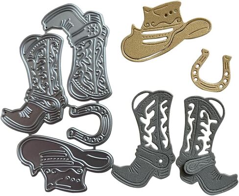 West Cowboy Boots Cowboy Hat Happy Birthday Metal Cutting Die DIY Scrapbooking Artist Metal Cutting Dies Stencils Handcraft Embossing Die Stencil for DIY Scrapbooking Album Card Decorative in Saudi Arabia