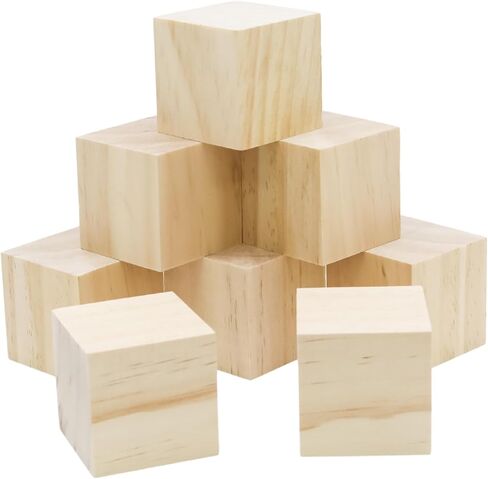 8 Pack Wooden Blocks for Crafts, 2 Inch Unfinished Wooden Cubes, Square Wood Blocks for DIY Craft Projects in Saudi Arabia