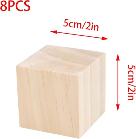 8 Pack Wooden Blocks for Crafts, 2 Inch Unfinished Wooden Cubes, Square Wood Blocks for DIY Craft Projects in Saudi Arabia