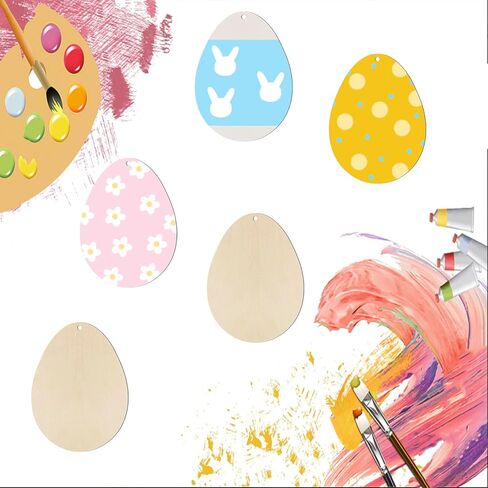 Zontween Unfinished Wooden Easter Egg Cutouts 20pcs DIY Crafts Painting Supplies for Christmas Birthday Party Happy Easter Spring Home Decor in Saudi Arabia