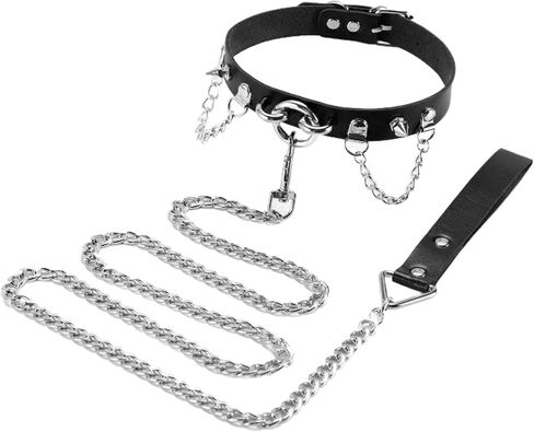 مجموعة طوق ومقود من الجلد الناعم، أطواق حلقية للحيوانات الأليفة قابلة للتعديل مع مقاود سلسلة للكلاب للرقبة 11-15 بوصة (أسود) in Kuwait
