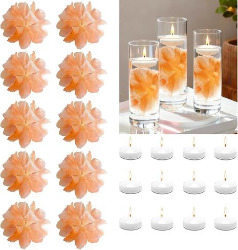 24 Pcs Floating Candles and Floating Flowers Artificial Flowers Head Vase Filler for Party Home Table Wedding Centerpieces Decoration (Blue) in Saudi Arabia