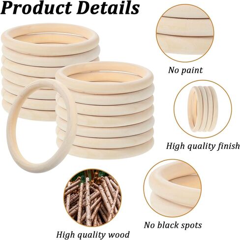 30 Pcs 4 Inch Wooden Rings for Crafts, Natural Unfinished Solid Wooden Rings for Macrame, DIY Projects, Jewelry Making and Home Decor Crafting Supplies (4 Inch Diameter) in Saudi Arabia