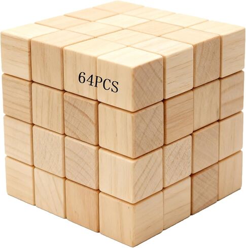 64PCS2-inch Blank Pine Wood Blocks, Suitable for Crafts, Carving, Laser Engraving. Shower Party Decorations. in Saudi Arabia