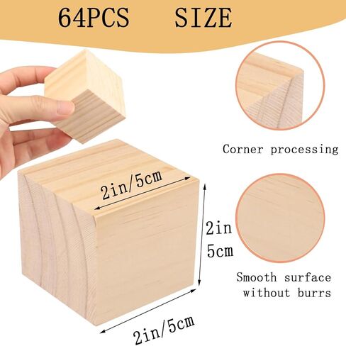 64PCS2-inch Blank Pine Wood Blocks, Suitable for Crafts, Carving, Laser Engraving. Shower Party Decorations. in Saudi Arabia