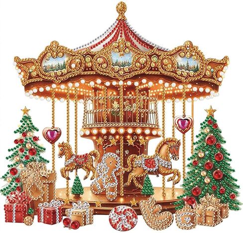 WSLWXSHM 5D Special Shape Diamond Art Kits for Beginners, Diamond Painting Kits for Adults Christmas Carousel, Crystal Rhinestones Diamond Painting for Home Wall Decoration Gift 12×12inch/30×30cm in Saudi Arabia