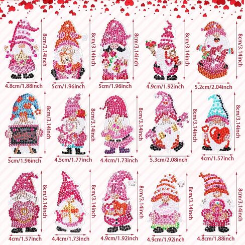 Glenmal 15 Pcs Valentine's Day Diamond Painting Keychains Gnome 5D DIY Art Kit Key Ring Pendant for Adults Valentines Holiday Farmhouse Crafts Making in Saudi Arabia