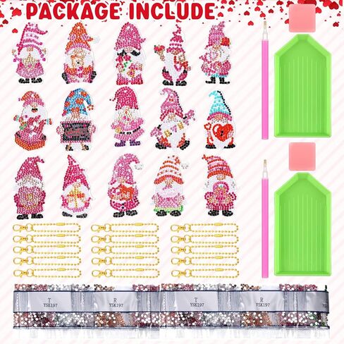 Glenmal 15 Pcs Valentine's Day Diamond Painting Keychains Gnome 5D DIY Art Kit Key Ring Pendant for Adults Valentines Holiday Farmhouse Crafts Making in Saudi Arabia