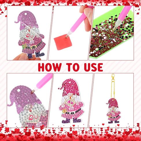 Glenmal 15 Pcs Valentine's Day Diamond Painting Keychains Gnome 5D DIY Art Kit Key Ring Pendant for Adults Valentines Holiday Farmhouse Crafts Making in Saudi Arabia