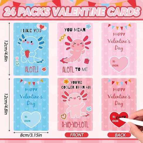 24 Sets Valentine Axolotl Bracelets Gifts for Kids Classroom Party Favors Axolotl Valentine Beaded Bracelets with Cute Cards and Bags School Gifts for Boys Girls in Saudi Arabia