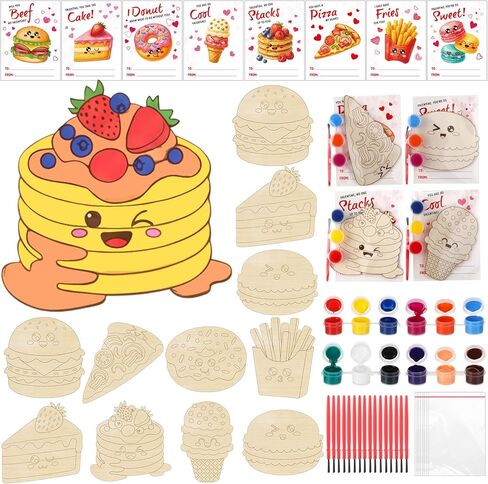 Pajean 24 Pack Valentines Painting DIY Craft Kits Wood Painting Craft Kits with Valentines Day Cards Valentine's Exchange Gifts for School Classroom Party Bag Favors Gifts Fillers in Saudi Arabia