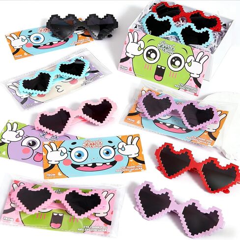 24 Pairs Heart Sunglasses Valentines Day Gift for Kids Classroom School with Valentines Day Cards, Bulk Heart Shaped Glasses for Kids Classroom Exchange School Gifts Party Favors Stuffers in Saudi Arabia