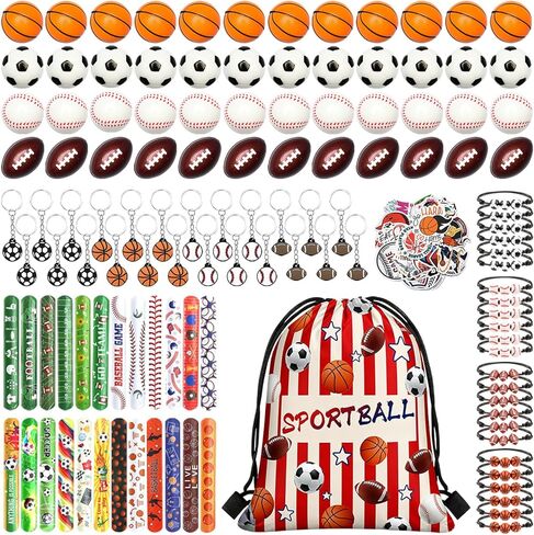 169 Pcs Sportball Party Favors Bulk 48 Pcs Sportball Stress Balls and Sport Stickers 24 Pcs Sport Keychain and Wristbands and Snap Bracelets Drawstring bags for Team Birthday Party Supplies in Saudi Arabia