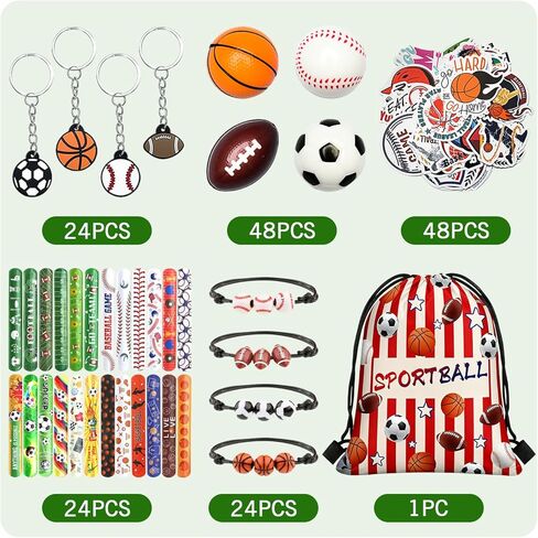 169 Pcs Sportball Party Favors Bulk 48 Pcs Sportball Stress Balls and Sport Stickers 24 Pcs Sport Keychain and Wristbands and Snap Bracelets Drawstring bags for Team Birthday Party Supplies in Saudi Arabia