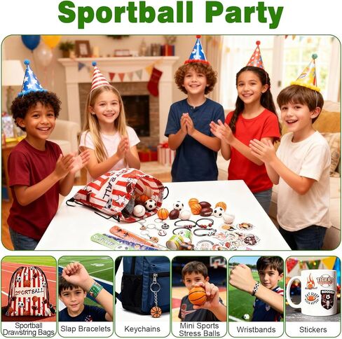 169 Pcs Sportball Party Favors Bulk 48 Pcs Sportball Stress Balls and Sport Stickers 24 Pcs Sport Keychain and Wristbands and Snap Bracelets Drawstring bags for Team Birthday Party Supplies in Saudi Arabia