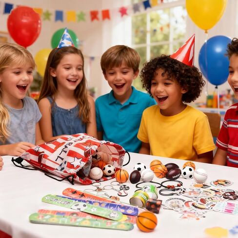 169 Pcs Sportball Party Favors Bulk 48 Pcs Sportball Stress Balls and Sport Stickers 24 Pcs Sport Keychain and Wristbands and Snap Bracelets Drawstring bags for Team Birthday Party Supplies in Saudi Arabia