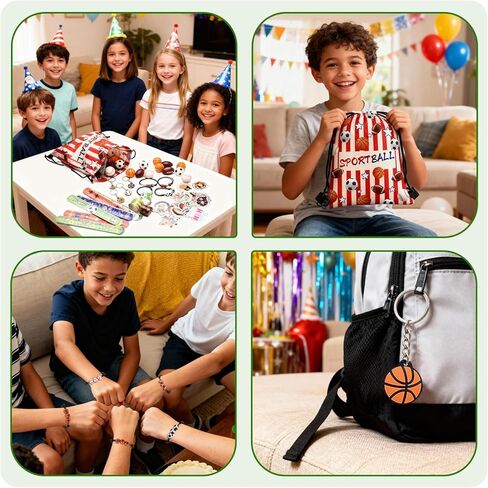 169 Pcs Sportball Party Favors Bulk 48 Pcs Sportball Stress Balls and Sport Stickers 24 Pcs Sport Keychain and Wristbands and Snap Bracelets Drawstring bags for Team Birthday Party Supplies in Saudi Arabia