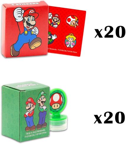 Super Mario Holiday Party Favor Boxes Set - Bundle of 40 Super Mario Bros Stickers, Tattoos, Stampers for Valentines Gift Exchange, Easter Egg Hunt, More in Saudi Arabia