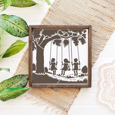 FINGERINSPIRE 4Pcs Swing Tree Painting Stencil with Paintbrush 11.8x11.8inch Tree Flower Grass Human Animal Painting Stencil Human Swinging Under the Tree Decoration Stencils for Painting on Wood Wall in Saudi Arabia