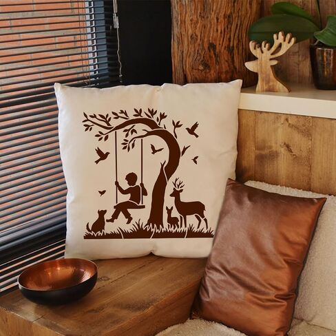 FINGERINSPIRE 4Pcs Swing Tree Painting Stencil with Paintbrush 11.8x11.8inch Tree Flower Grass Human Animal Painting Stencil Human Swinging Under the Tree Decoration Stencils for Painting on Wood Wall in Saudi Arabia