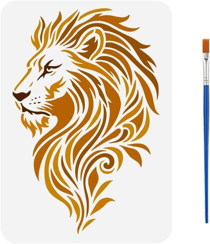 استنسل رسم بنمط الأسد من FINGERINSPIRE مع فرشاة مقاس 8.3x11.7 بوصة من البلاستيك PET رأس الأسد نمط رسم قالب رسم استنسل مزخرف على شكل حيوان مجوف للبالغين يرسم على قماش من القماش الخشبي in Saudi Arabia